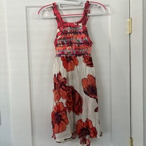Maaji‎ Floral Smocked Open Back Sundress Red White Sleeveless Mini Dress